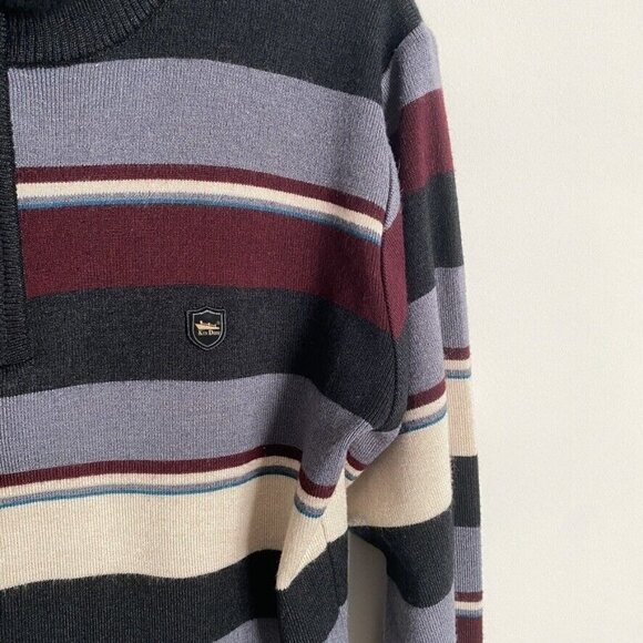 Vintage Kin Don Sweater 1/4 Zip Striped Mock Neck - Picture 2 of 7